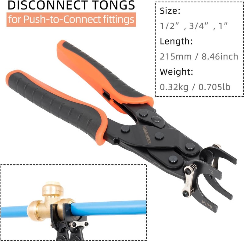 GIANNEER Push to Connect Removal Tool Disconnect Tongs for 1/2”, 3/4”, 1” Push Fitting Pex Removal Tool Improved Version - Image 5